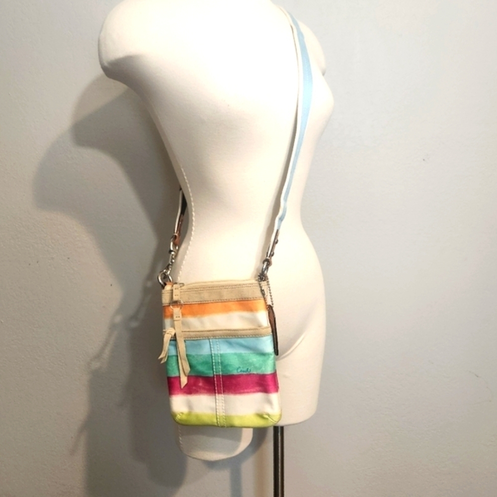 EUC COACH HAMPTON MULTICOLOR PASTEL WATERCOLOR STRIPE CROSSBODY - Picture 3 of 15
